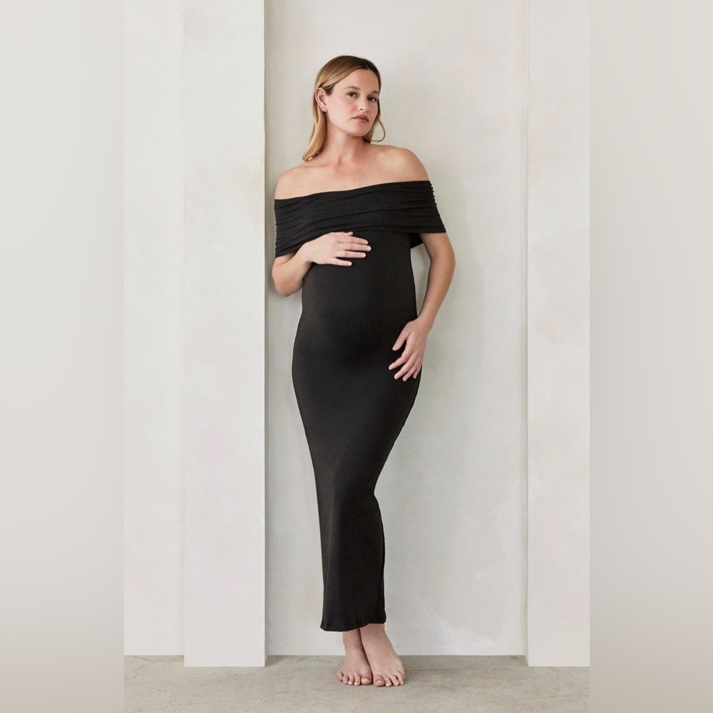 Bumpsuit Women’s Bianca Off the Shoulder Maxi Dress Black Size S Maternity Dress